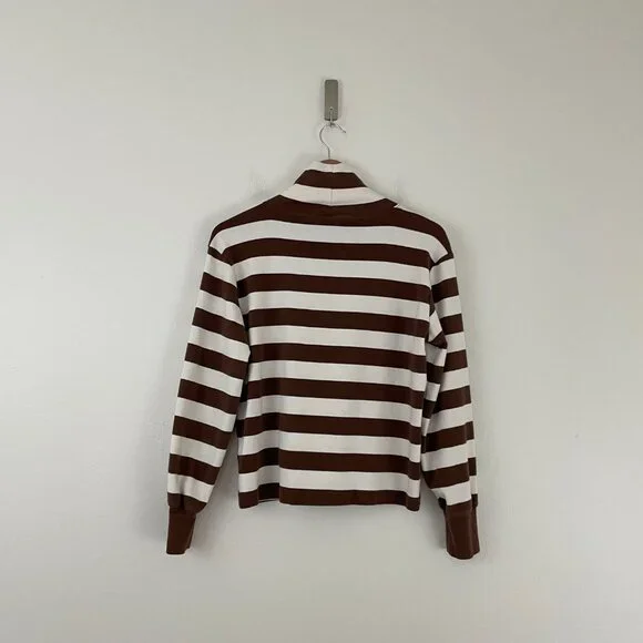 Anthropologie Maeve Classic Brown Stripe Turtleneck Tee Size Small - Picture 2 of 5